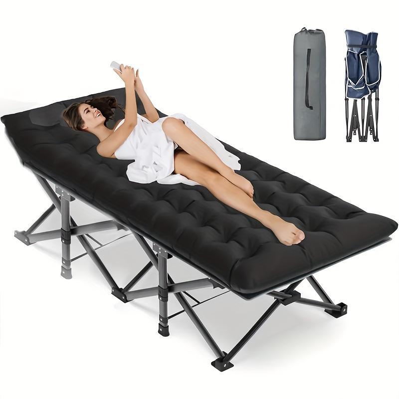 Black Heavy-duty Foldable Camping Bed With A Storage Bag
