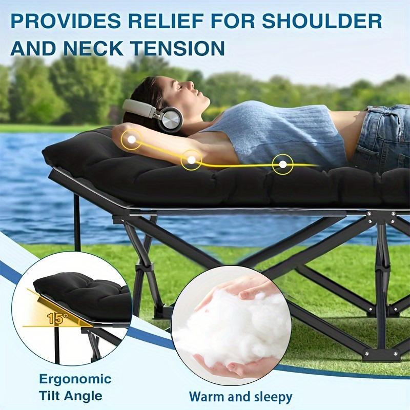 Black Heavy-duty Foldable Camping Bed With A Storage Bag